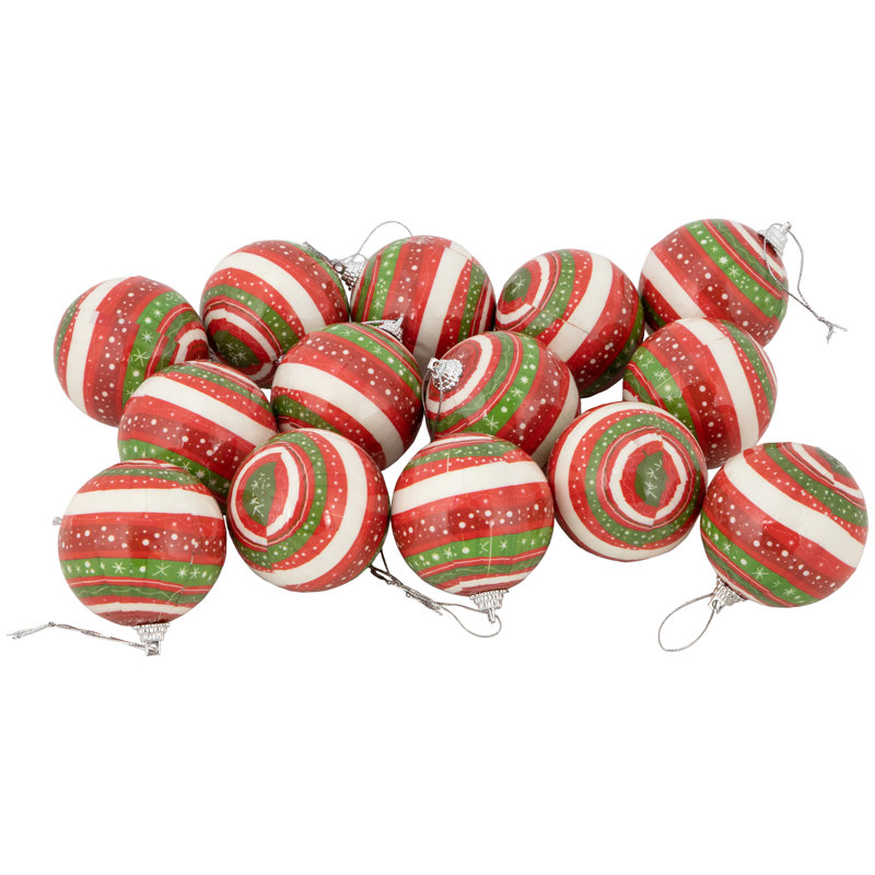 Northlight Red Green and White Striped Decoupage Christmas Ball